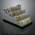 Medieval Defensive Fortress Model With Stone Walls Wooden Fences And Green Vegetation