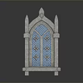 Gothic Style Decorative Window With Stone Frame Blue Glass And Star Patterns