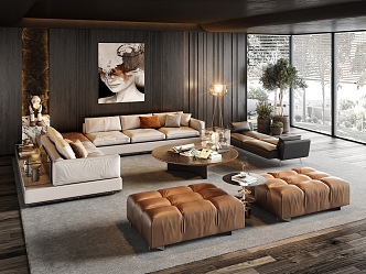 Modern Minotti Living Room Sofa Coffee Table Combination L-shaped Sofa Corner Sofa Leather Sofa Jewelry Ornaments 3d model