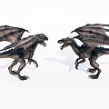 Two Mythical Dragons With Spread Wings Facing Each Other In Stance