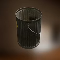 Public Facility Metal Trash Can With Ribbed Design And Yellow Diamond Sign Featuring Number 9