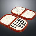 Open Wooden Chess Case With Red Border And Black White Chess Pieces