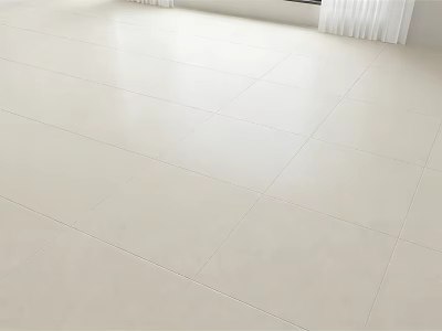 White Polished Floor Tiles In Bright Room With Window And Curtain 3d model