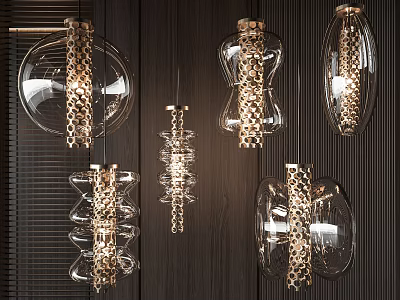 Modern Glass Pendant Lights With Unique Metallic Accents And Elegant Hanging Design For Interior Space 3d model
