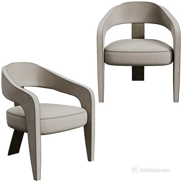 Modern Beige Upholstered Leisure Chair With Curved Arms And Dark Wooden Legs 3d model 