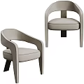 Modern Beige Upholstered Leisure Chair With Curved Arms And Dark Wooden Legs