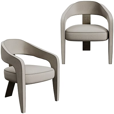 Modern Beige Upholstered Leisure Chair With Curved Arms And Dark Wooden Legs 3d model