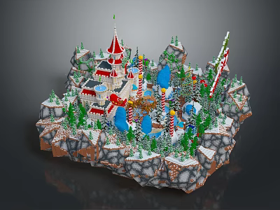 Commercial Equipment Theme Park Landscape Model With Castle Mountains Snowy Terrain And Trees 3d model