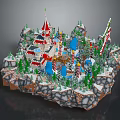 Commercial Equipment Theme Park Landscape Model With Castle Mountains Snowy Terrain And Trees