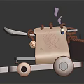 Wooden Cart With Open Book Featuring Leaf Design Decorative Rope And Feather