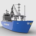 Blue Building Blocks Ship Model With Crane Deck And Cabin Design 3d model