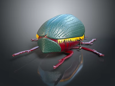 Beetle Shaped Future Architecture Featuring Green Carapace Yellow Details And Red Legs 3d model