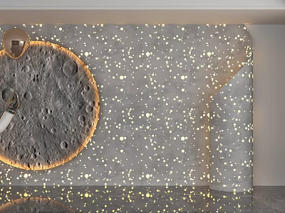 Modern Gray Background Wall With Star-like Lights Moon Surface Decoration And Orange Light Edge 3d model