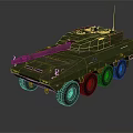 Military Green Wheeled Tank With Modern Turret Cannon Antenna And Six Wheels
