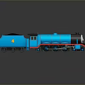 Blue Steam Train Model With Number 4 Black Coal Bin And Red Accents