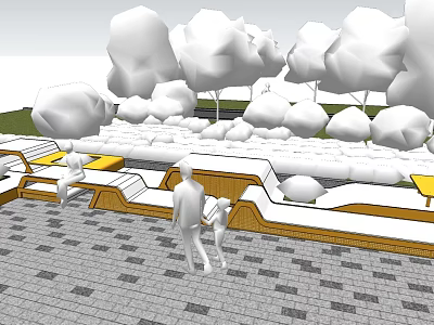Outdoor Chairs With Geometric Design In Park Setting Near Trees And Paved Ground 3d model