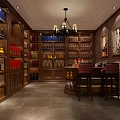 Elegant Wine Cellar With Brick Wall Chandelier Bar Stools Wooden Cabinets And Wine Racks