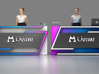 Modern Liemu Reception Desk with Colorful Gradient Design and Digital Displays in Professional Front Area 3d model