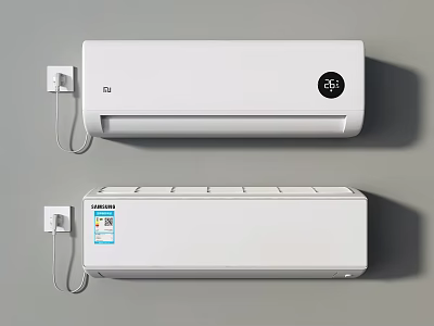 White Wall Mounted Air Conditioner Fan Two Units With Temperature Display For Indoor Use 3d model