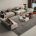 Elegant Modern Sofa And Coffee Table Set With Decorative Pillows And Area Rug 3d model