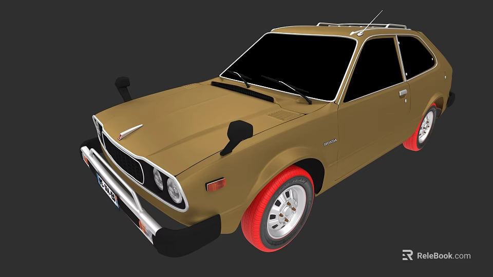 Vintage Tan Two Door Car With Red Wheels And Retro Design 3d model 