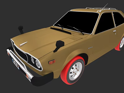 Vintage Tan Two Door Car With Red Wheels And Retro Design 3d model