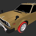 Vintage Tan Two Door Car With Red Wheels And Retro Design