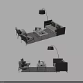 Modern Sofa Coffee Table Set With Matching Chairs And Floor Lamps 3d model
