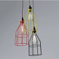 Industrial Style Floor Lamps With Red Yellow Black Metal Frame And Exposed Filament Bulbs