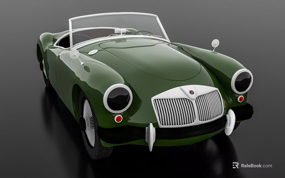 Green Vintage Convertible Car With Classic Front Grille And Round Headlights 3d model 
