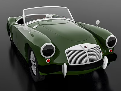 Green Vintage Convertible Car With Classic Front Grille And Round Headlights 3d model Green Vintage Convertible Car With Classic Front Grille And Round Headlights 3d model