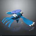 Blue Creature Character Design With Multiple Tentacles Disc Shaped Head And White Red Accents 3d model