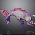 Vibrant Pink And Purple Fish With Unique Fins Large Eyes And Prominent Teeth
