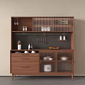 Modern Wooden Sideboard With Metal Mesh Shelves Drawers And Tableware Storage