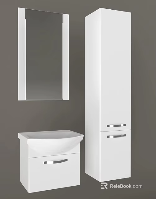 Modern White Bathroom Washbasin Vanity With Mirror And Storage Cabinet 3d model 