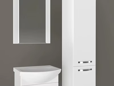 Modern White Bathroom Washbasin Vanity With Mirror And Storage Cabinet 3d model
