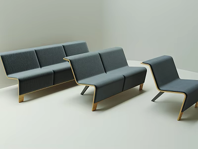 Gray Fabric Modern Sectional Sofa Set With Wooden Legs And Minimalist Design 3d model