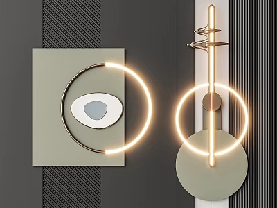 Modern Geometric Wall Lamps With Illuminated Circular Rings And Warm Light 3d model