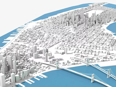 Detailed Urban City Model With Multiple Bridges And Blue Water Areas 3d model