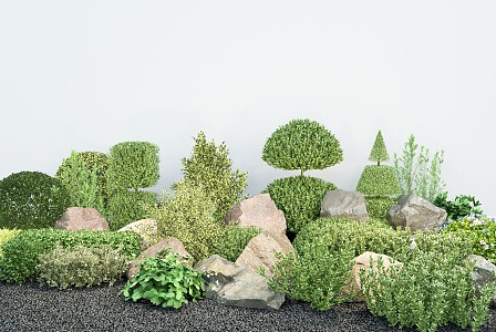 Shrub hedge combination modeling shrub spherical shrub hedge wall stone combination 3d model