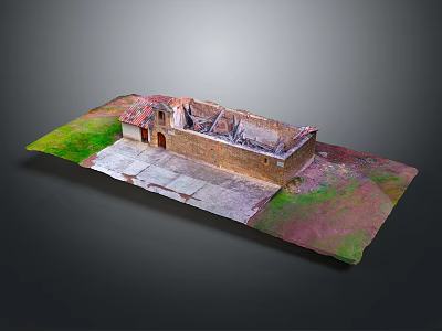 Detailed Ancient Architecture Model Featuring Weathered Stone Walls Stone Paving And Green Grass 3d model