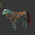 Horse 3D Art With White Skeletal Head Brown Body Black Tail And Red Winding Structures