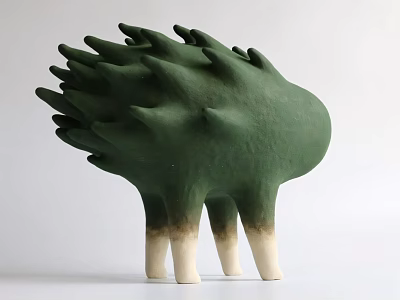 Green Spiky Decorative Figurine Set Featuring White Legs And Hedgehog Like Shape For Home Decor 3d model
