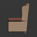 Vintage Style Upholstered Pink And Orange Armchair With Curved Armrests Dark Wooden Legs