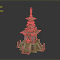 Traditional Multi tiered Pagoda Architecture Featuring Stone Base Staircase And Carved Railings