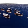 Multiple Traditional Wooden Boats Sailing On Calm Blue Sea With White Sails