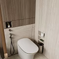 Modern Wood Accented Bathroom With Freestanding Bathtub Toilet Glass Shower