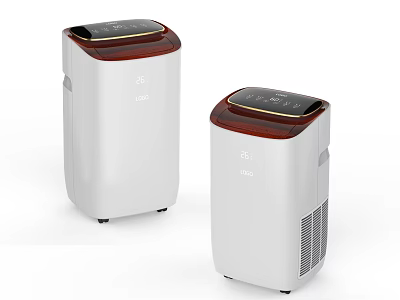 Two Modern Air Cooler Fans With White Body Red Top And Digital Control Panel 3d model