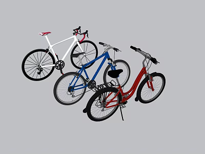 Colorful City Bicycles in White Blue Red for Outdoor Leisure Riding 3d model
