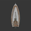Stylish White Hull Sailboat With Blue Accent Stripes And White Sail Against Gray Background